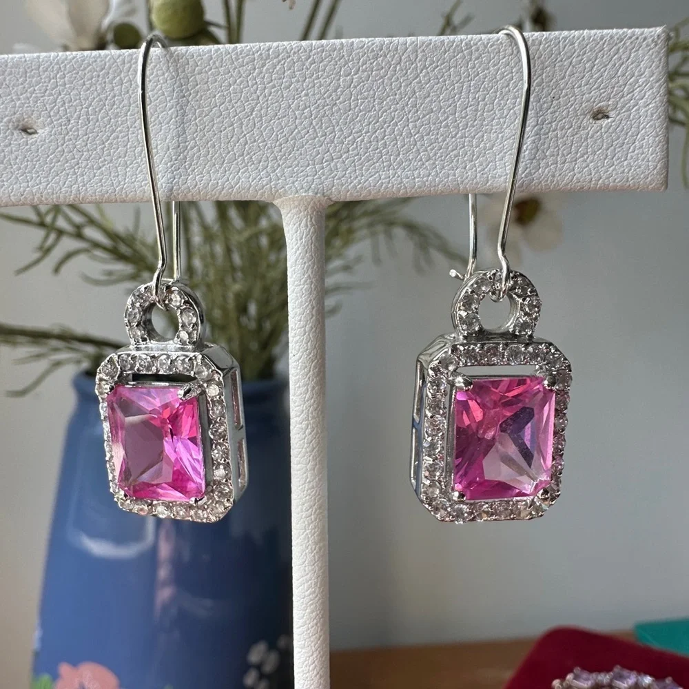 Elegant Pink and Silver Drop Earrings